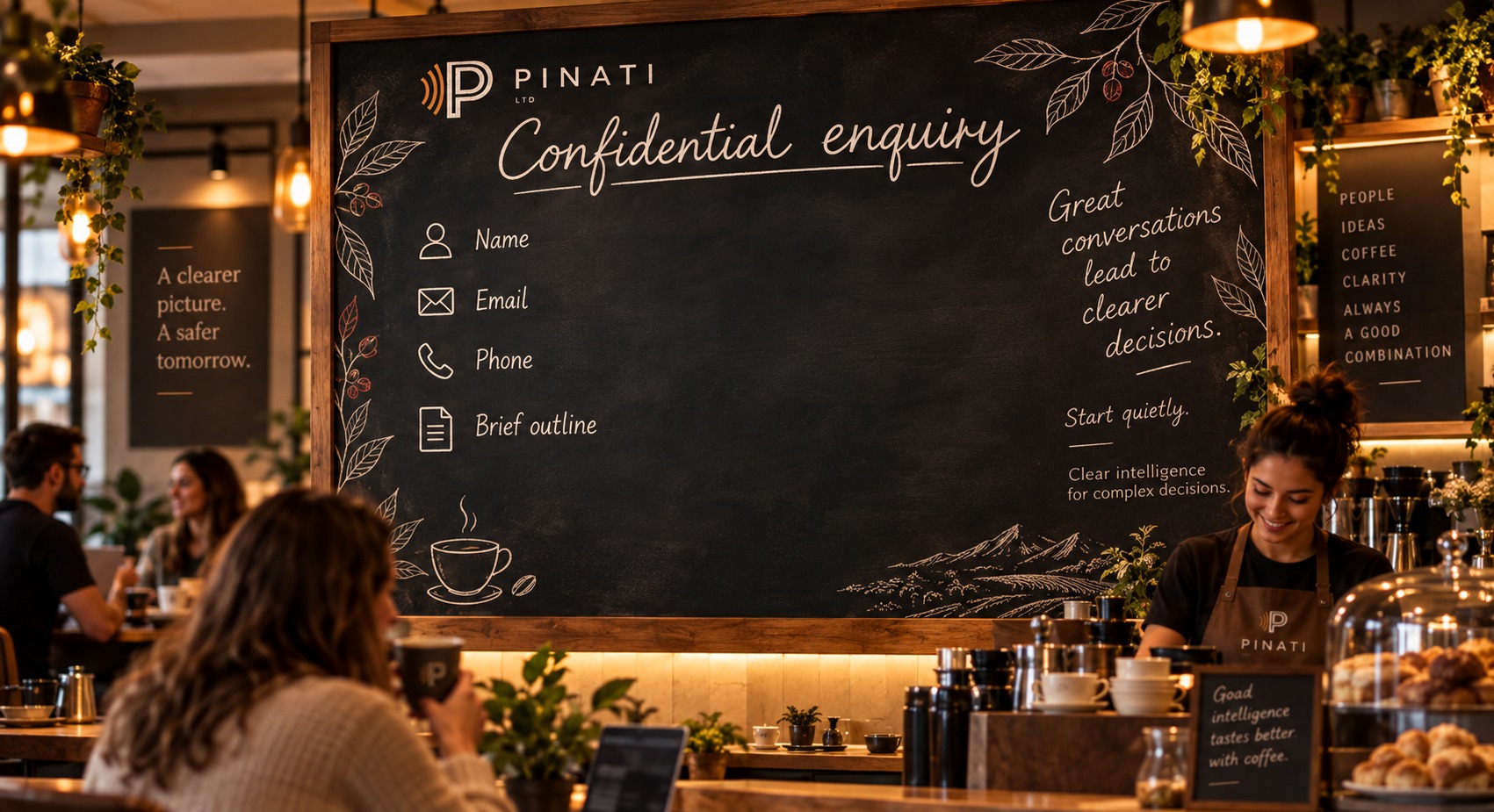 PINATI café chalkboard confidential enquiry form